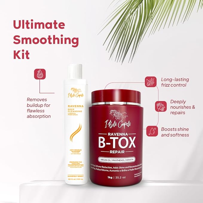 I Belli Capelli Ravenna Hair Treatment Kit- 1kg/35.2 oz B-tox Hair Mask + 300ml/10.1 fl.oz Anti-Residue Shampoo- Repair & Clarifying Shampoo for Longer Effect
