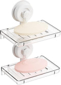 SUOXING 2 Pack Bar of Soap Holder for Shower with Suction Cup,Rustproof Wall Mounted Acrylic Shower Soap Rack & Caddy for Bathroom,Bath,Kitchen,Plastic Self Draining Soap Holder and Soap Shelf,Clear
