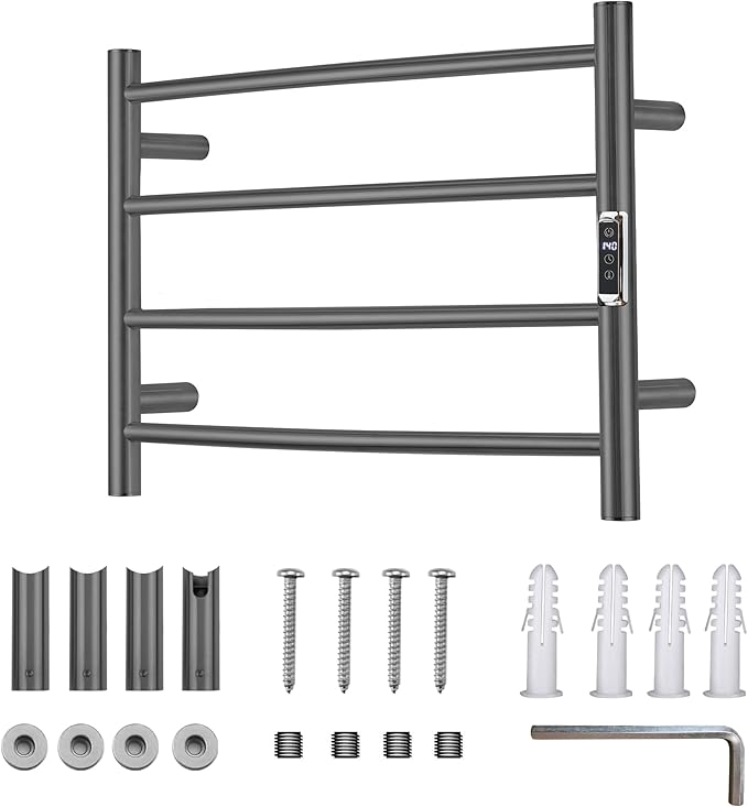 Heated Towel Racks for Bathroom, Wall Mounted Electric Towel Warmer Racks with Timer & Temperature Control, 4 Bar Stainless Steel Towel Heater for Bathroom,Plug-in,Gunmetal Grey