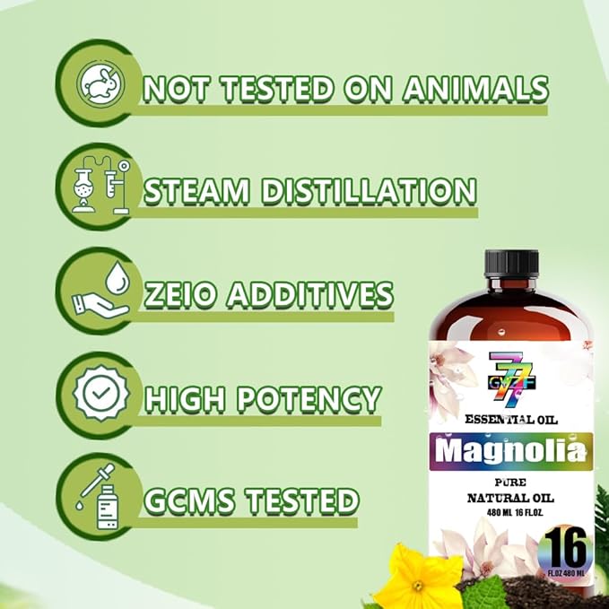 Magnolia Essential Oil - GV77ZF Magnolia Oils for Diffusers, Humidifiers, DIY Candles, Soap, Cleaning, Home, Office, Yoga, Massage, Gifts - 16 fl oz (480 ml)