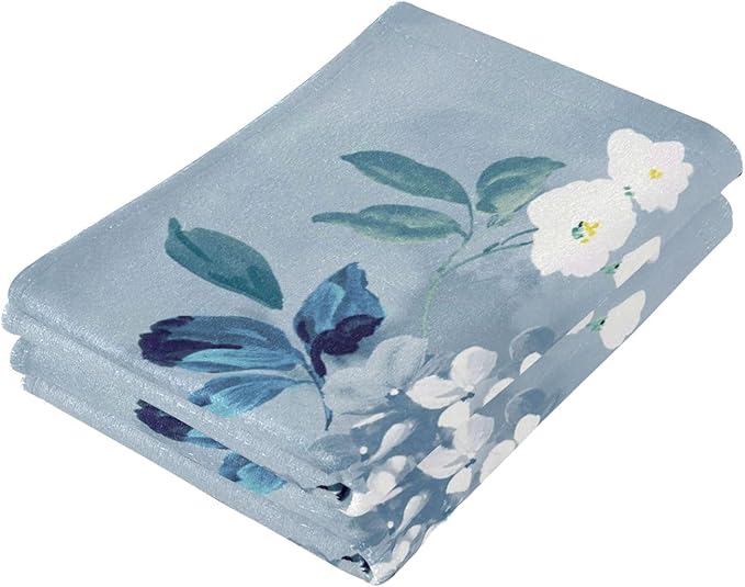 Blue White Floral Botanical Hand Towels for Bathroom Set of 2,Vintage Watercolor Navy Flower Leaf Decorative Bathroom Towels for Bath,Face,Hair,Soft Absorbent Dish Towels for Kitchen 28"x14"