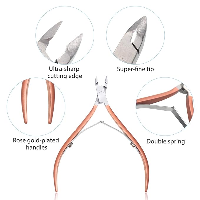 Mudder 3 Pack Rose Gold Cuticle Trimmer Nippers Cutter Tool Stainless Steel Nail Cuticle Scissors Remover with Pointed Blade Scissors Pedicure Manicure Tool for Fingernails and Toenails Nails Care