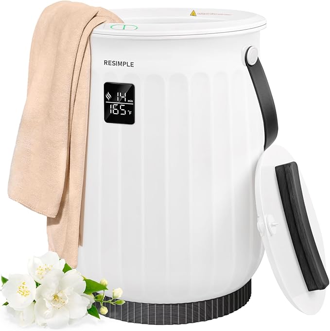Hot Towel Warmer for Bathroom Luxury Bucket Towel Heater, 20L Large Capacity Spa Blankets Warmers, Safety Lock Design, 5 Fragrance Discs, Auto Shut Off, Fit up to Two 40"X70" Oversized Towels -Black