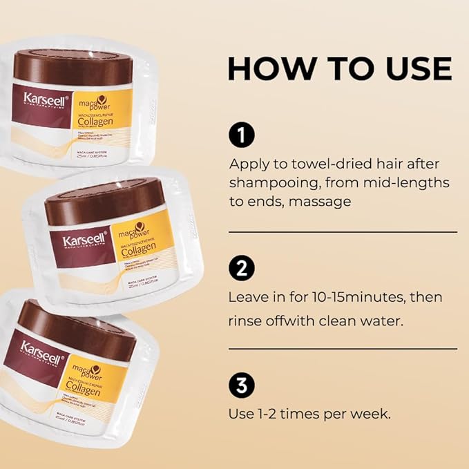 Karseell Collagen Hair Treatment Deep Repair Conditioning Argan Oil Collagen Hair Mask Essence for Dry Damaged Hair All Hair Types 25ml/ 0.85oz（24 packs