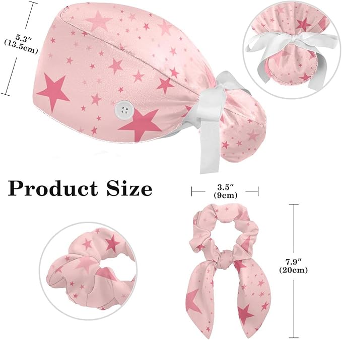 Adjustable Brown Dachshund Dog Blue Surgical Scrub Cap with Button,Sweatband for Women with Bow Hair Scrunchy