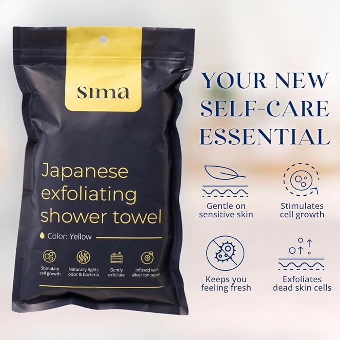 Exfoliating Washcloth Face & Body Scrub Towel - Japanese Exfoliating Towel with Hexagon Fibers, Body Scrubber with 2 Sides for Scrubbing & Washing, Extra Long Towels (Blue, 3 Pack)