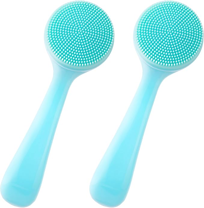 HINZIC 2 Pack Silicone Manual Facial Cleansing Brush, Skin Friendly Waterproof Face Cleaning Scrubber Exfoliator Cleanser for Blackheads Whiteheads Makeup Residues Removal- Blue