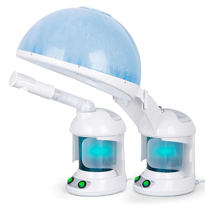 Nova Microdermabrasion Ionic Nano Mist 2 in 1 Hair Face Steamer, 360° Adjustable Steam Hood with Facial Sauna Attachment for Deep Moisturizing Hair Therapy and Skin Care at Home