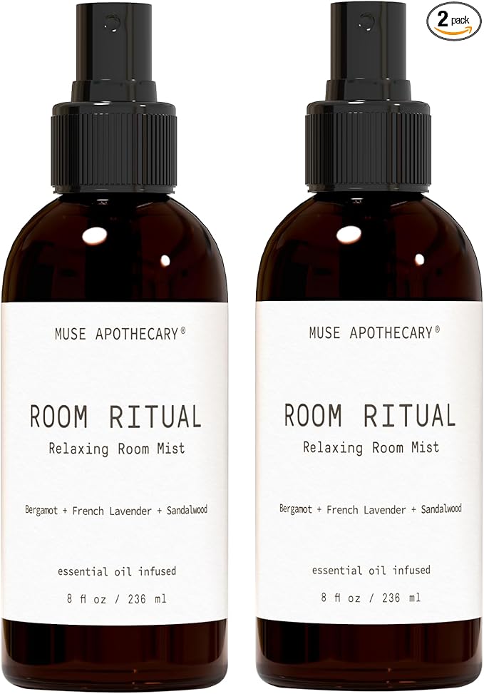 Muse Apothecary Room Ritual - Aromatic and Relaxing Room Mist, Infused with Natural Essential Oils - 4oz, Bergamot + French Lavender + Sandalwood - 2 Pack