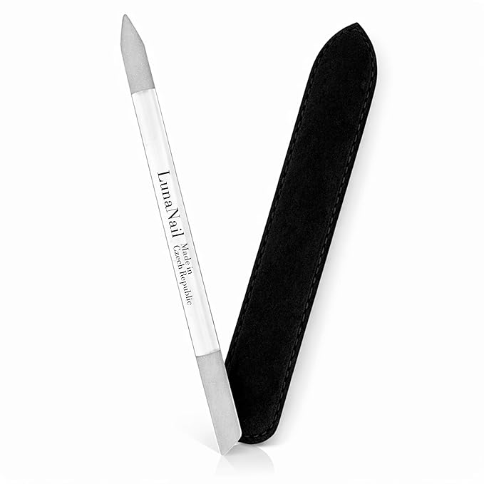 Double-Sided Czech Crystal Glass Cuticle Pusher | Premium Etched Manicure Stick with Pointed & Slanted Ends | Gentle Non-Metal Care for Natural Nails | Hygienic & Durable | Velvet Case