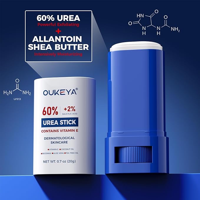 OUKEYA Urea Cream Stick 60% with 2% Salicylic Acid | Intensive Urea Foot Cream to Soften Extremely Dry, Cracked Heels & Rough Skin, 0.7oz