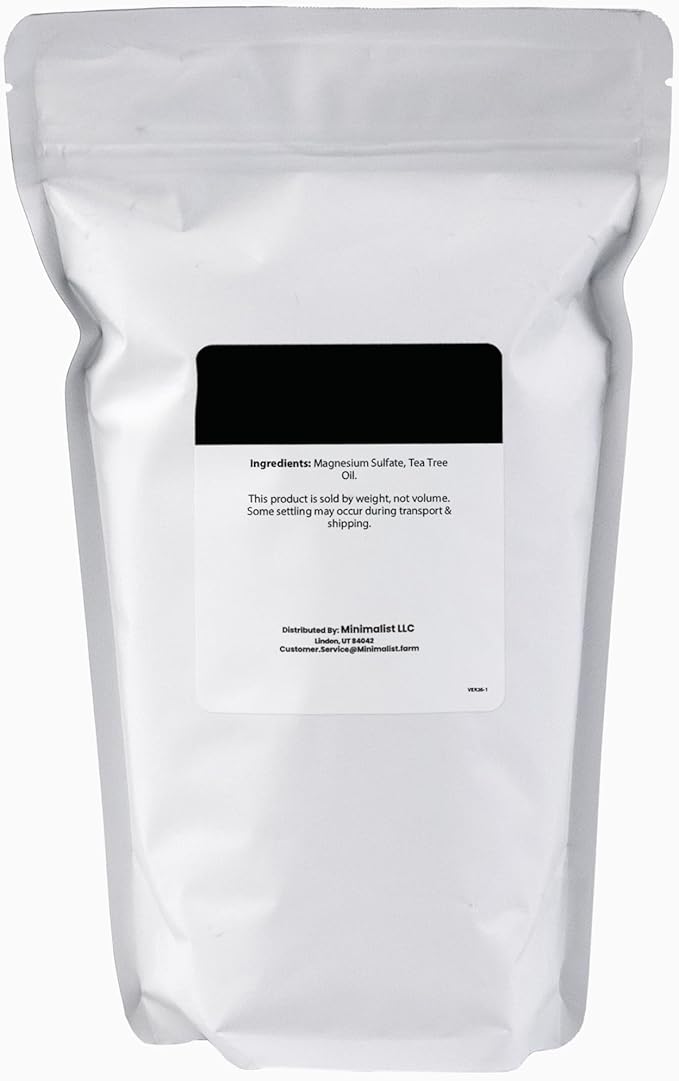 Minimalist Epsom Salt with Tea Tree Oil, Perfect for Scented Baths and Soaks, Packaged for Convenience in a Refillable Bag (48 Ounce)