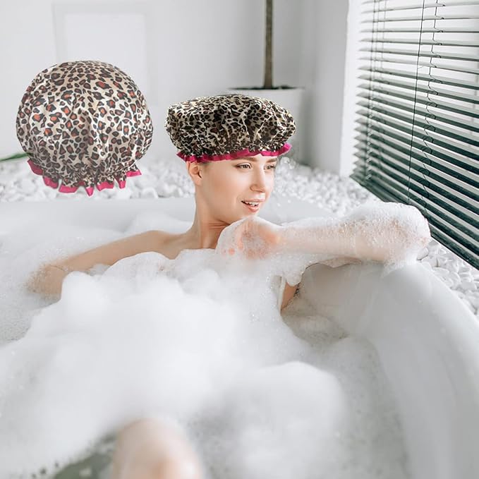 Shower Cap for Women,1 Pcs Shower Hat Waterproof-Double Layer-Reusable Elastic Bath Caps for Girls Spa Home Use,Hotel and Hair Salon …