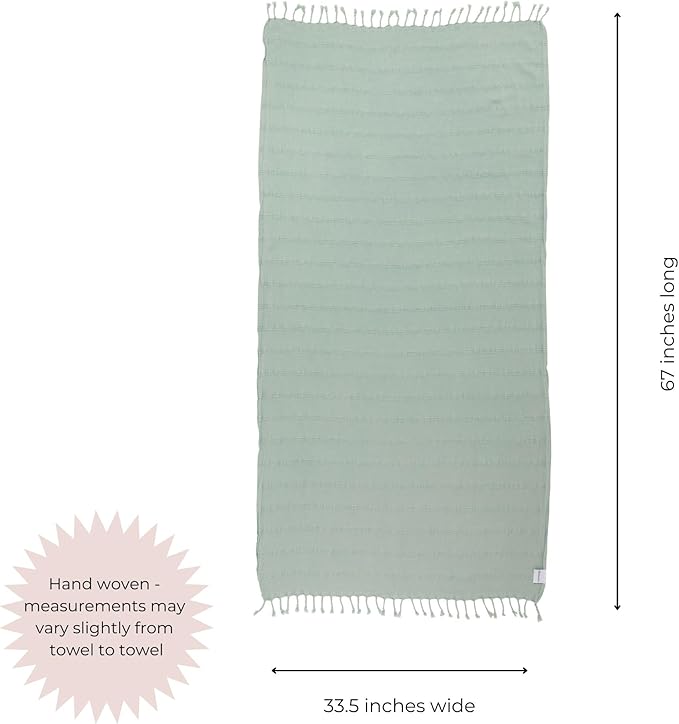 InfuseZen Stonewashed Turkish Bath & Beach Towel –100% Organic Turkish Cotton - Soft, Lightweight, Absorbent - Quick Dry, Sand Free - Pool, Shower, Travel - Peshtemal, Hammam Spa Towel - Light Green
