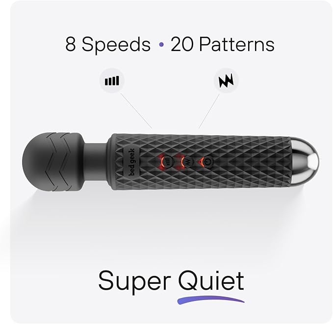 bed geek Handheld Cordless Personal Wand Massager – Waterproof, USB Rechargeable, 20 Vibration Patterns, 8 Speeds, Memory Feature, Skin-Soft Silicone for Ultimate Relaxation Tool