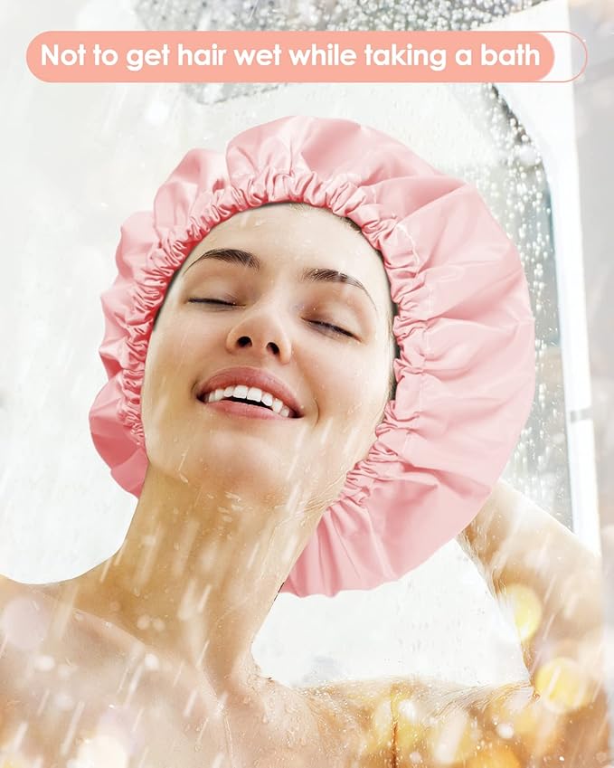 Aquior Shower Caps, Reusable Shower Cap for Women, Waterproof Layer Hair Cap, Large Size for All Hair Lengths,for Girls Spa Home Salon Use (Pink)