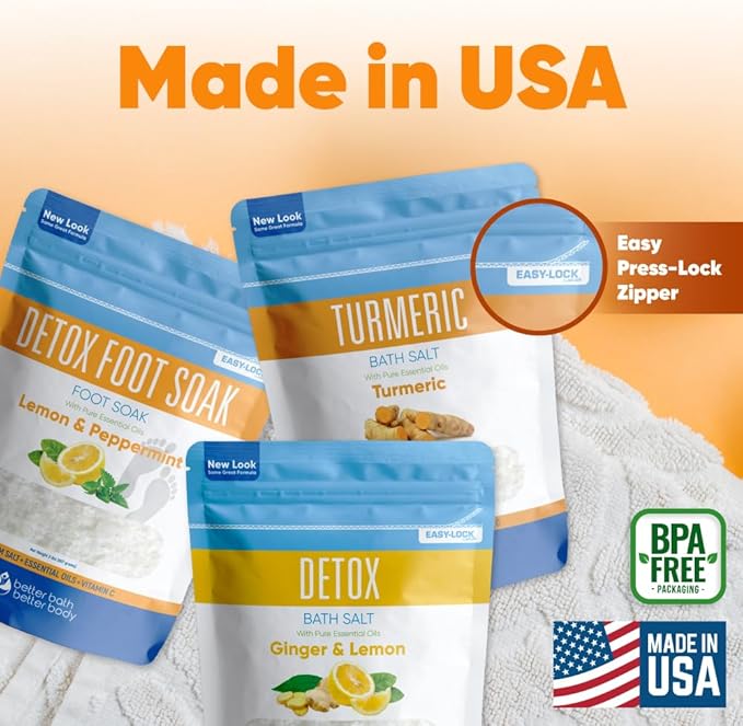 Detox Bath Bundle (3 Pack) Detoxifying Soaks with Detox Foot Soak and Turmeric Bath Soak Made with Epsom Salt and Pure Essential Oils Plus Vitamin C Three 2 Lbs Pouches