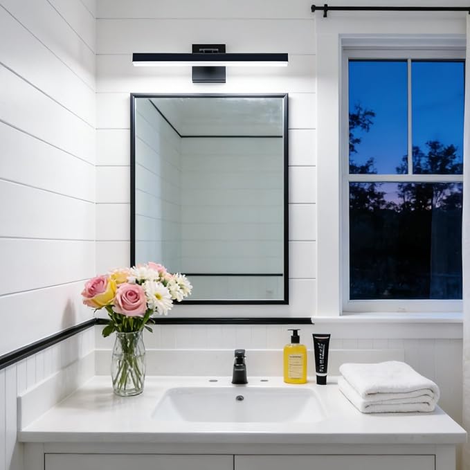 IZORRO Modern Bathroom Vanity Light 16 inch, Rotatable, 12W Dimmable Led Bathroom Light Fixture Over Mirror, Black Vanity Light Bar (Cool White 6000K)