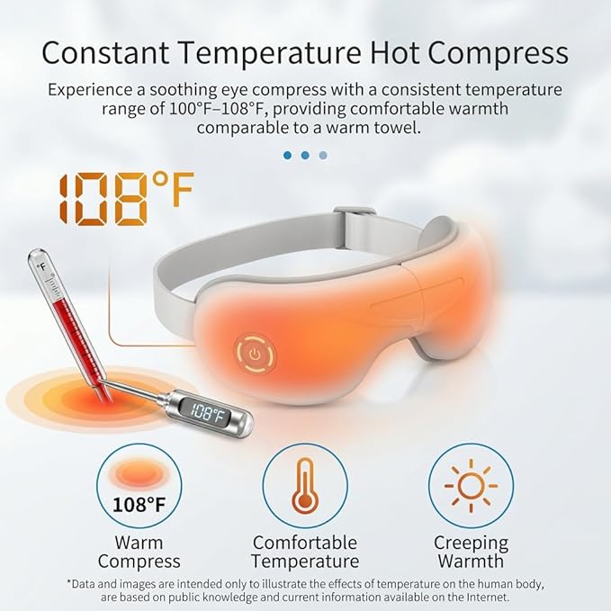 STRIDEFLOW Gentle Eye Massager for Dry Eye & Migraine Relief, LIGHT Air Compression & SOFT Warmth, FSA Eligible/HSA Eligible, Foldable Rechargeable Eye Mask, One-Button Easy Operation, Mothers Day