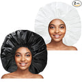 Super Jumbo Shower Cap 2 PCS Waterproof Shower Caps for Women, Extra Large Shower Cap, Reusable Super Large Bath Caps Hair Cap for Long Thick Curly Hair, Locs, Twist Braids - Black + White