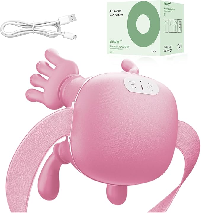 Nooydio Neck Massager, Neck and Back Massager with Heat & 4D Kneading, Shiatsu Deep Tissue Wireless Massager for Shoulder Cervical Pain Relief, Portable Rechargeable for Home Office (Pink)