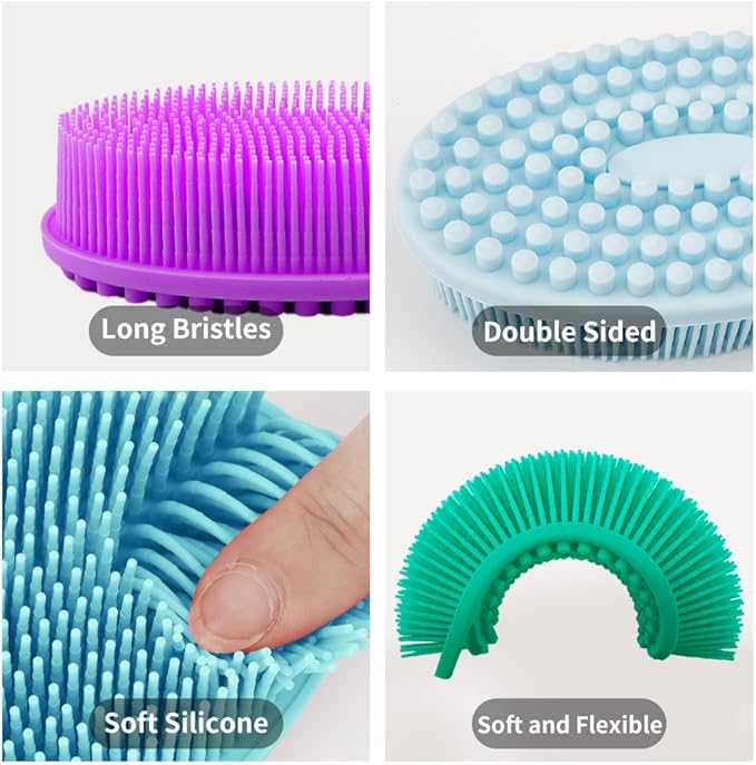 3 Pack Silicone Body Scrubber, Silicone Loofah Exfoliating Body Scrubber, Soft Silicones Body Brush Bath Shower Scrubber for Body, 2 in 1 Bath and Shampoo Wash Brush for Skin Exfoliation Men Women