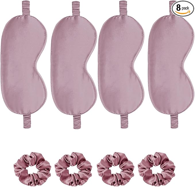 Satin Eye Mask 8Pcs Silk Sleep Masks Silky Blindfold Eyeshade Blackout Eyes Cover Scrunchies Hair Ties Travel Wedding Gifts
