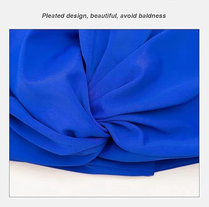 Pleated Fabric Swimming Cap Women Ladies Long Hair Swim Cap Ear Protecting Bathing Cap Elastic Polyester Turban Swim Hat Shower Cap for Beach Spa Non Waterproof, Twisted Beanie Cap Sleep Hat