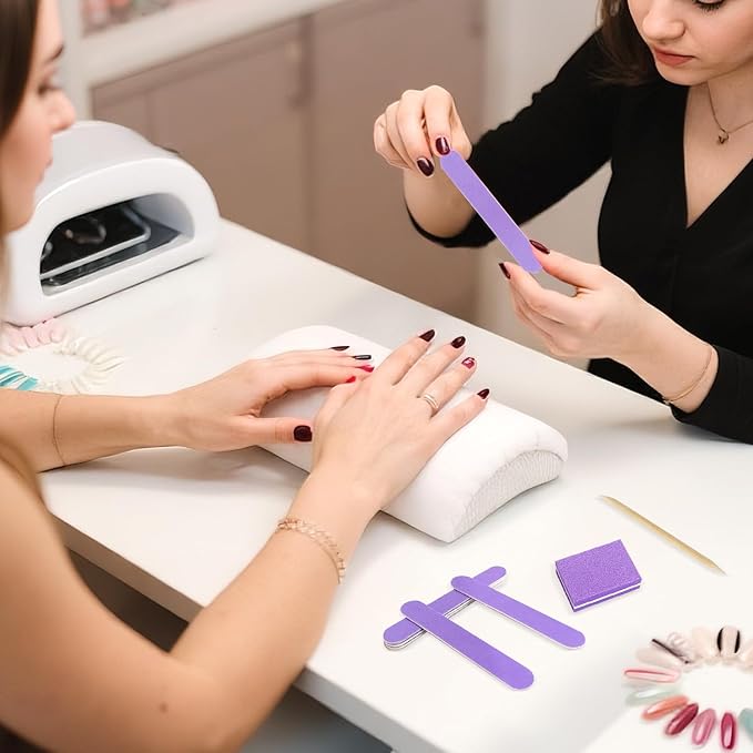Disposable Manicure kit Individually Package, Mini Nail Buffer, Nail File, Wood Stick, Press on Nail Tool Kit for Salon Home (Purple, Count, 40, 80/100 Grit)