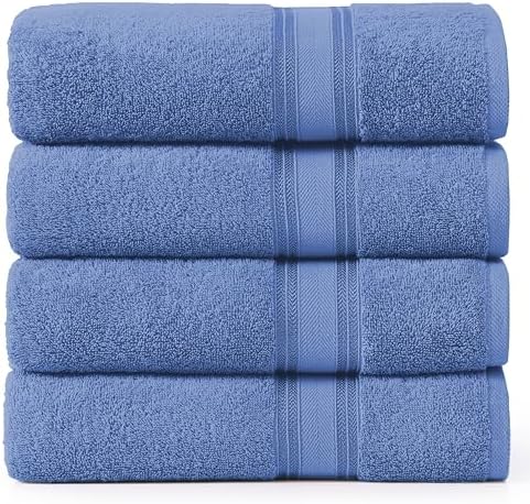 LANE LINEN 100% Cotton 4 Pack Bath Towels (30"x60") - Zero Twist, Mercerized Cotton Bathroom Towels Set - Quick Dry, Soft & Absorbent Large Bath Towels - Machine Wash in Cold Water - Cerulean Blue by LaneLinen