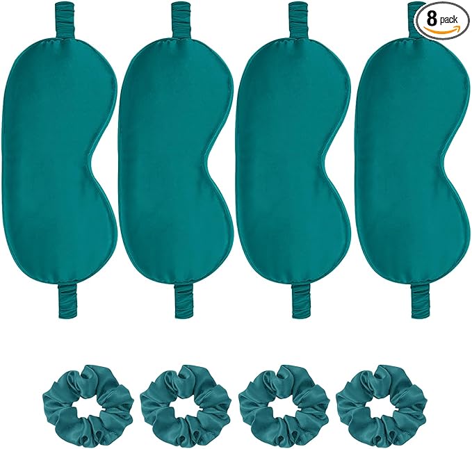 Satin Eye Mask 8Pcs Silk Sleep Masks Silky Blindfold Eyeshade Blackout Eyes Cover Scrunchies Hair Ties Travel Wedding Gifts