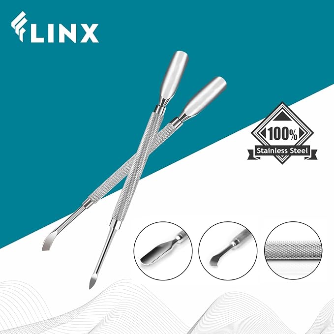 FLINX Metal Cuticle Pusher Tool 4 Pcs Nail Manicure Tools Nail Tᴏols for Manicure & Pedicure, Metal Cuticle Pushers and Scraper, Nails Cuticles Pusher Cuticle Tools for Nails