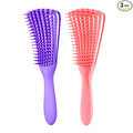 Detangling Brush for Afro American/African 3a to 4c Kinky, Wavy/Curly/Coily Hair - Women's Scalp Massaging Comb for Wet/Dry/Oily/Thick/Long Textured Hair, Knot Detangler (2 pcs, Purple-Pink)