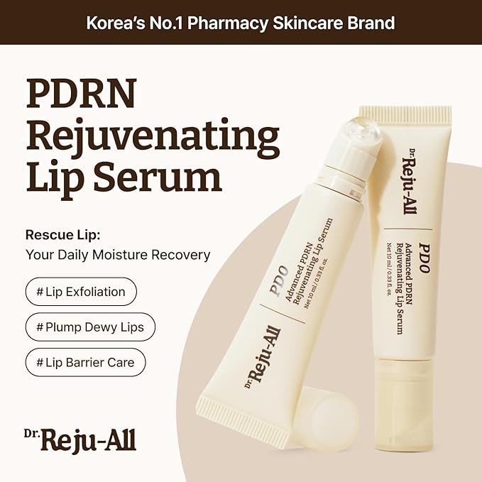 Dr.Reju-All Advanced PDRN Rejuvenating Lip Serum – Hydrating Lip Balm with Lipozip PDRN for Glowy, Dewy Lips – Gentle Exfoliating & Smoothing Lip Moisturizer – Hibiscus & Lactic Acid – 0.3 Fl Oz