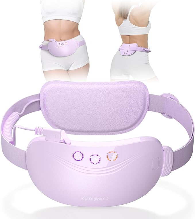 Comfytemp Portable Belly&Back Heating Pad for Period Cramps, FSA Eligible HSA Menstrual Cordless Abdominal Massager, Electric Wearable Belt with 3 Heat 3 Vibration 2 Intensity, Mothers Day Women Girl