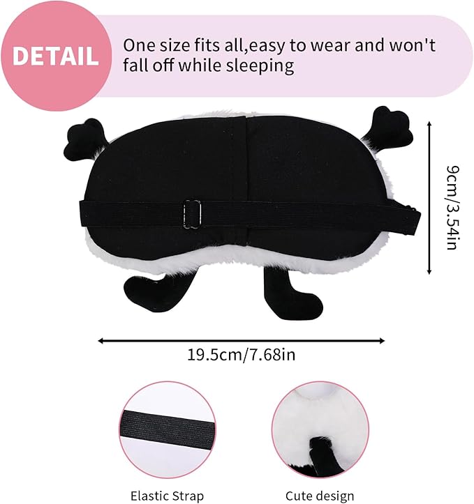 PERFECTSIGHT Sleep Eye Masks, Cute Sleep Eye Cover Lightweight Adjustable Eyeshade Mask Cover for Women Men Sleep Travel Nap, White+Black