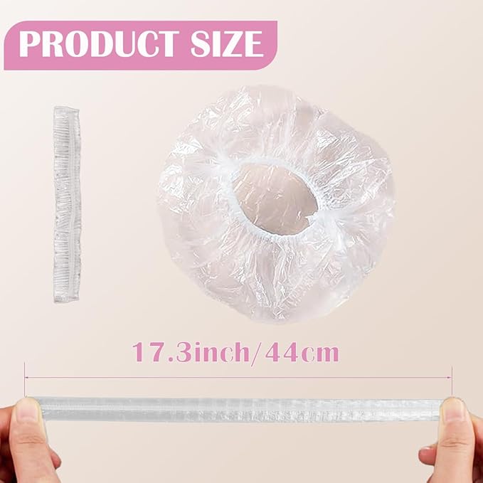 30 Pcs Disposable Shower Caps, Clear Plastic Bath Caps for Hair Treatment, Spa, Home, Kitchen, Hotel, Travel (17.3 Inch)