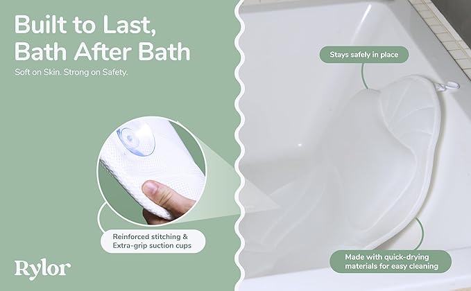 Rylor Full Body Bath Pillow – Luxury Cushion for Bathtub | Extra Large & Thick | Premium Packaging - Head, Neck, Shoulder & Back Support – Quick-Dry, Mold Resistant – for Women & Men (White)