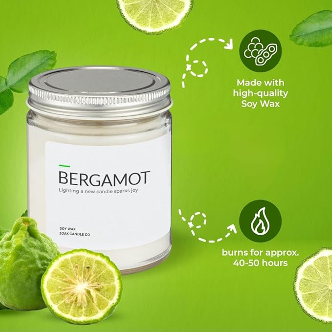 1OAK Bergamot Candle - Soy Candles for Home Scented - Long Burning Premium - Hand-Poured (7oz.)
