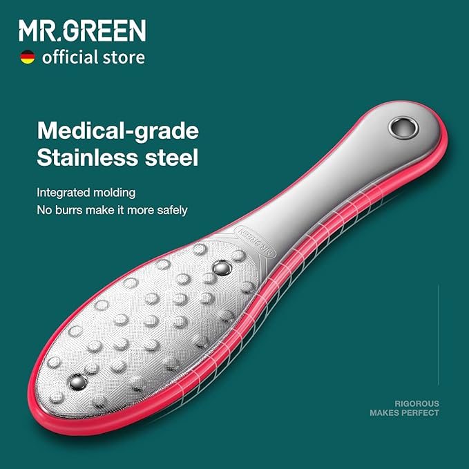 MR.GREEN Foot File Double Sided Pedicure Foot Care Tools Professional Callus Remover Foot Rasp Stainless Steel Foot Scrubber for Feet (Red)