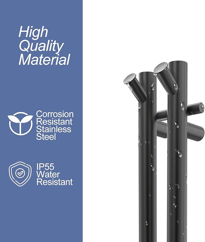 Heated Towel Rack, Towel Warmer with Timer, Wall Mounted hot Towel Warmer Rack for Bathroom, Hardwired or Plug-in Models Vertical Towel Heater, 2 Vertical Rack Round Design (Black)