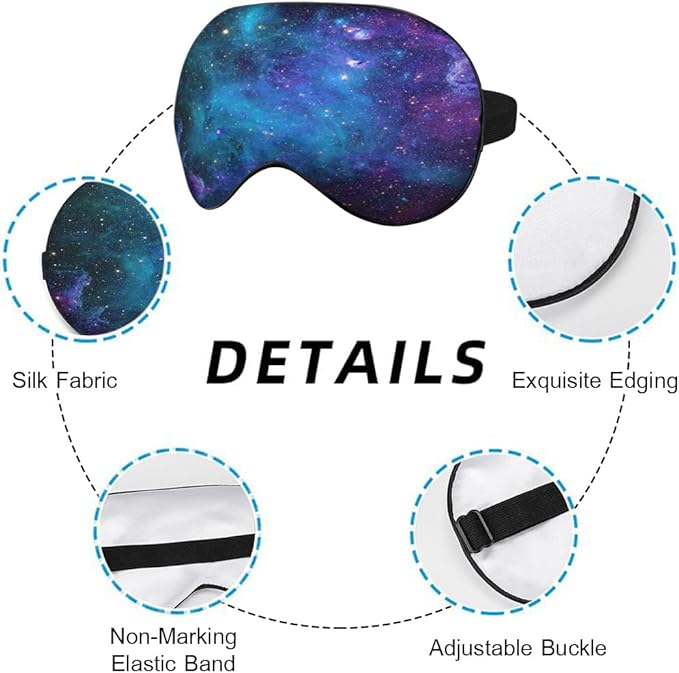 Galaxy Stars Silk Eye Mask Sleep Mask Abstract Space Blue Purple Nebula Starry Sky Eye Mask with Adjustable Strap Lightweight for Women Work Travel Night Sleep
