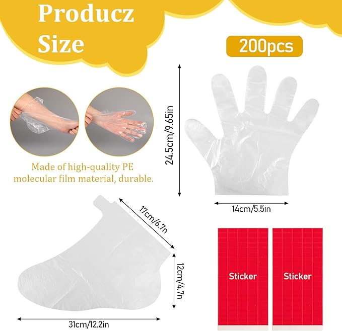 200 Pcs Paraffin Wax Liners for Hands and Feet - Disposable Plastic Bags for Thermal Wax Therapy, SPA, and More