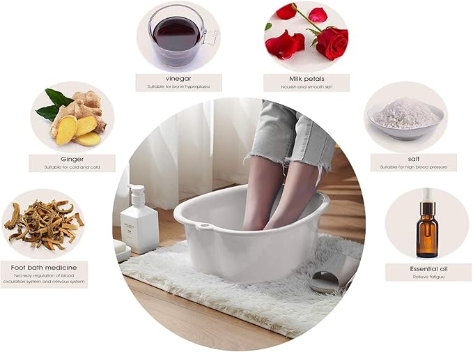 AXLOFO® Foot Soaking Bath Basin, Large Plastic Foot Soaking Tub, Feet Massage Feet Bath Bucket, Great for Getting the Dead/Old Skin Off Your Foots (whitebasin)