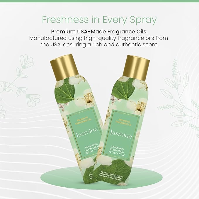 Brooklyn Fragrance Co. Spring Floral Room Spray – Premium Jasmine Air Freshener -Long lasting home Fragrance Spray for Bathroom, office & small spaces- 6 Fl oz.