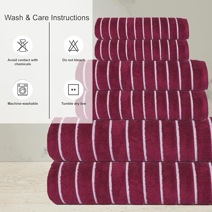 CASA COPENHAGEN Ecstatic 6Pcs 100% Egyptian Cotton Large Designer Towels Gift Set- Wine, 600GSM, 2Bath 2Hand 2Washcloths, Bath Towels for Bathroom Set for Women & Men