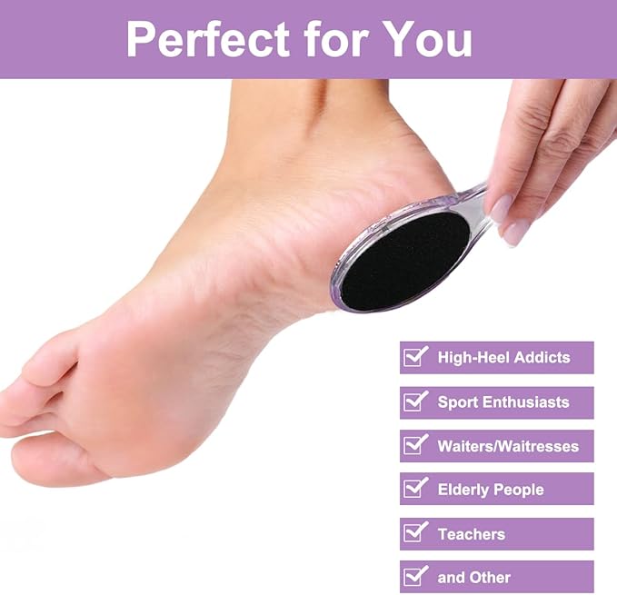 4-Pack 4 in 1 Pedicure Tool Callus Remover - Foot Scrubber with Pumice Stone, Cleaning Brush, Metal Rasp & Sandpaper for Dead Skin and Shower (Purple and Blue)