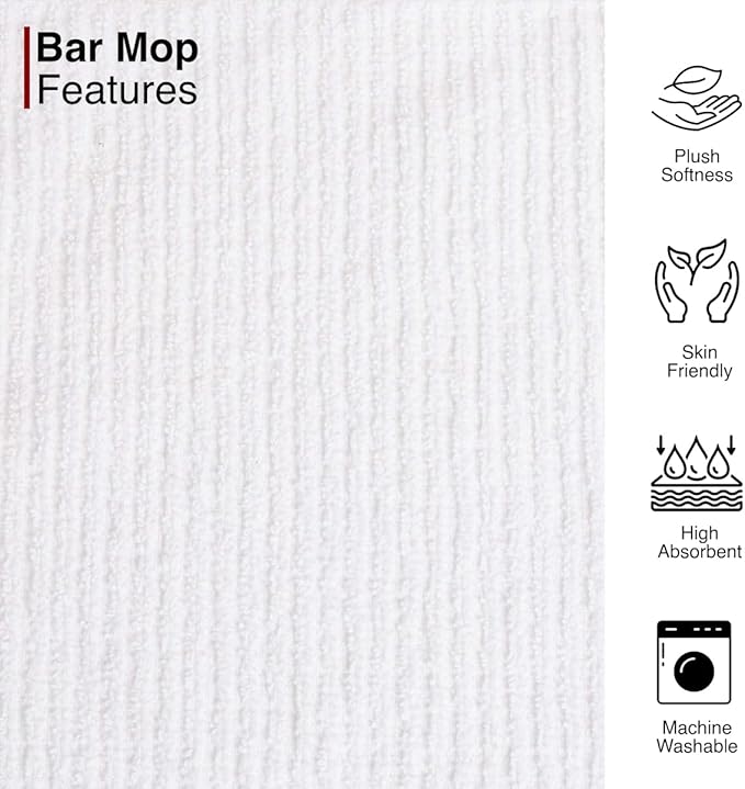 CASA COPENHAGEN Ribbed Bar Mop Towels - Pack of 24, 10"x10" 100% Cotton, Highly Absorbent & Durable Towels, Multipurpose Kitchen Towels for Home, Bar, Restaurant, Cleaning & More