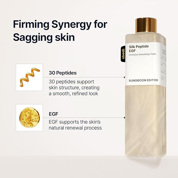 SUNGBOON EDITOR Silk Peptide EGF Facial Toner with Copper Peptides for Sensitive Skin | Moisture & Smoothing Care for fine Lines | Firm-Looking Radiance | Korean Skincare 10.14 fl oz