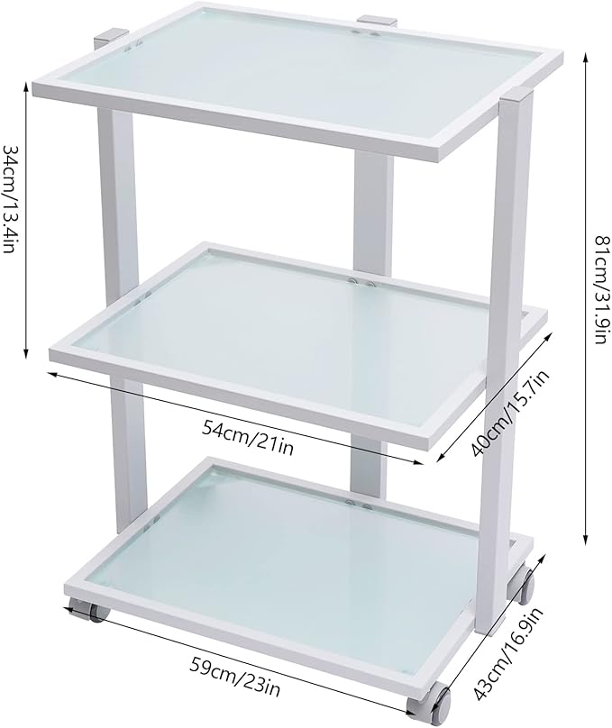 3-Tier Salon Rolling Trolley Cart, Stand Tray Rolling Cart with Wheel Storage Spa Salon Equipment Machine Organizer Stand Tray Treatment Beauty Trolley Cart for Bathroom, Laundry, Bedroom